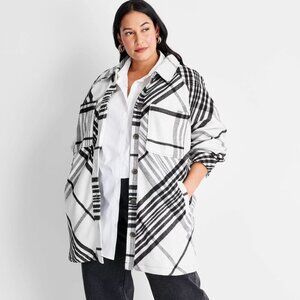 Future Collective NWOT SZ 1X Black White Plaid Wool Shacket Warm Oversized